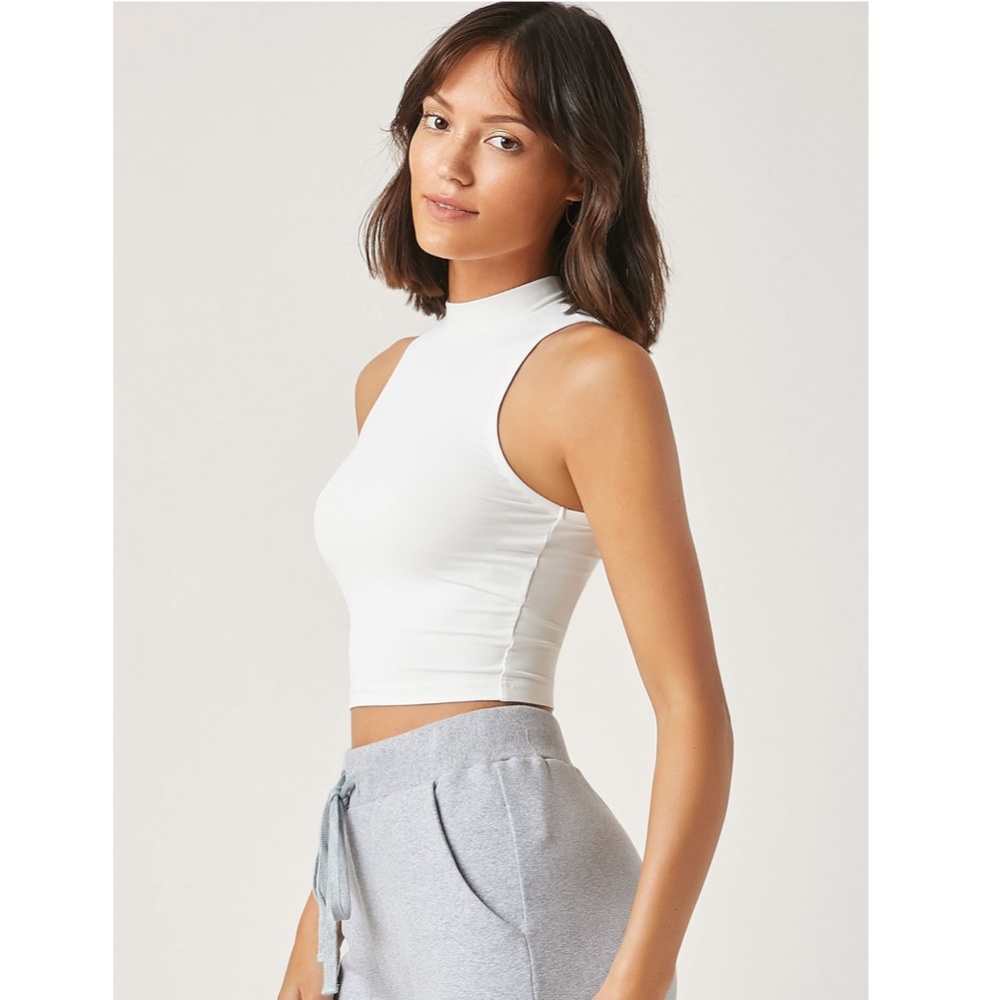 High Neck White Crop Tank Top - Picture 3 of 10